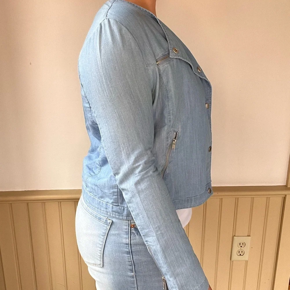Khloé California M Chambray Denim Moto Jacket Fall Layering Grunge Biker Classic